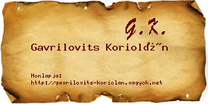 Gavrilovits Koriolán névjegykártya